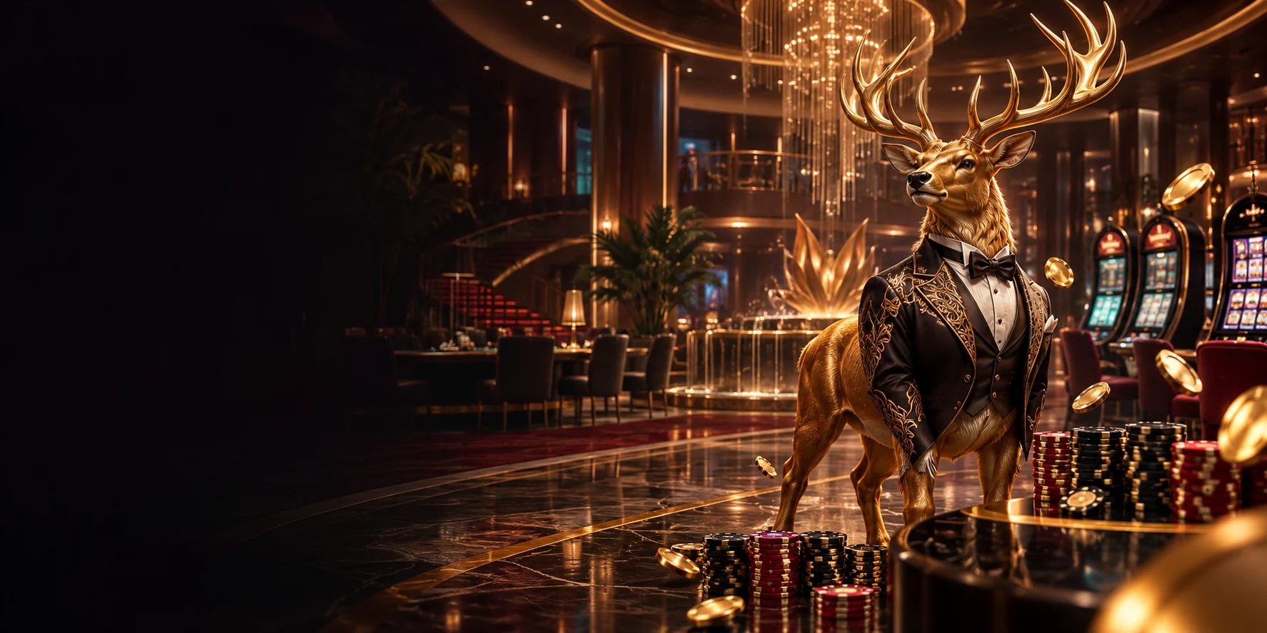 Gouden hert in een moderne casino lobby